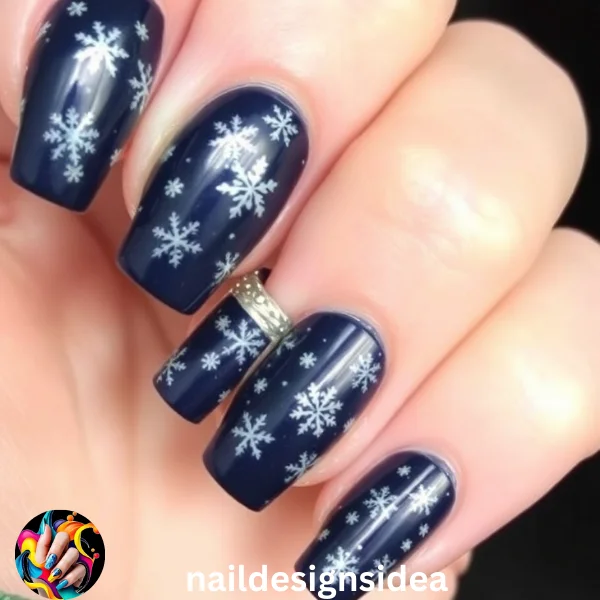 Midnight Blue with Snowflake Stamping – Perfect for Christmas Nail Designs