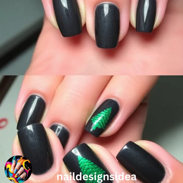 This mix of dark gray and subtle Christmas symbols offers an edgy yet festive look, suitable for anyone looking for something different in dark Christmas nail designs