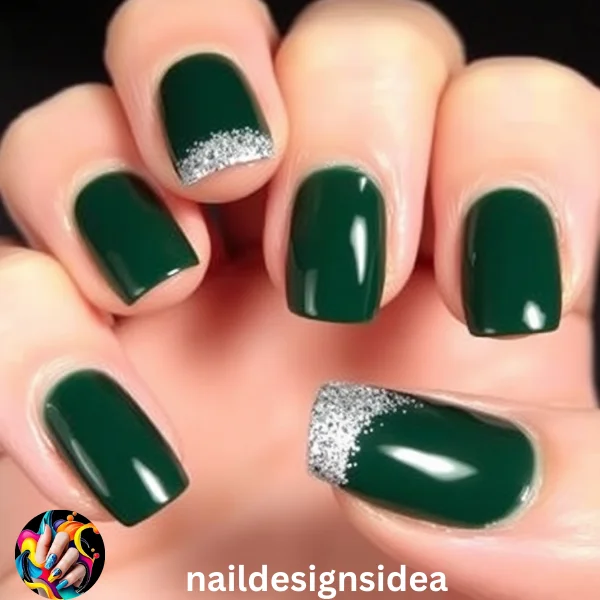 A rich, midnight green is a chic choice for a Christmas nail base, especially if you’re aiming for a dark and sophisticated look. 