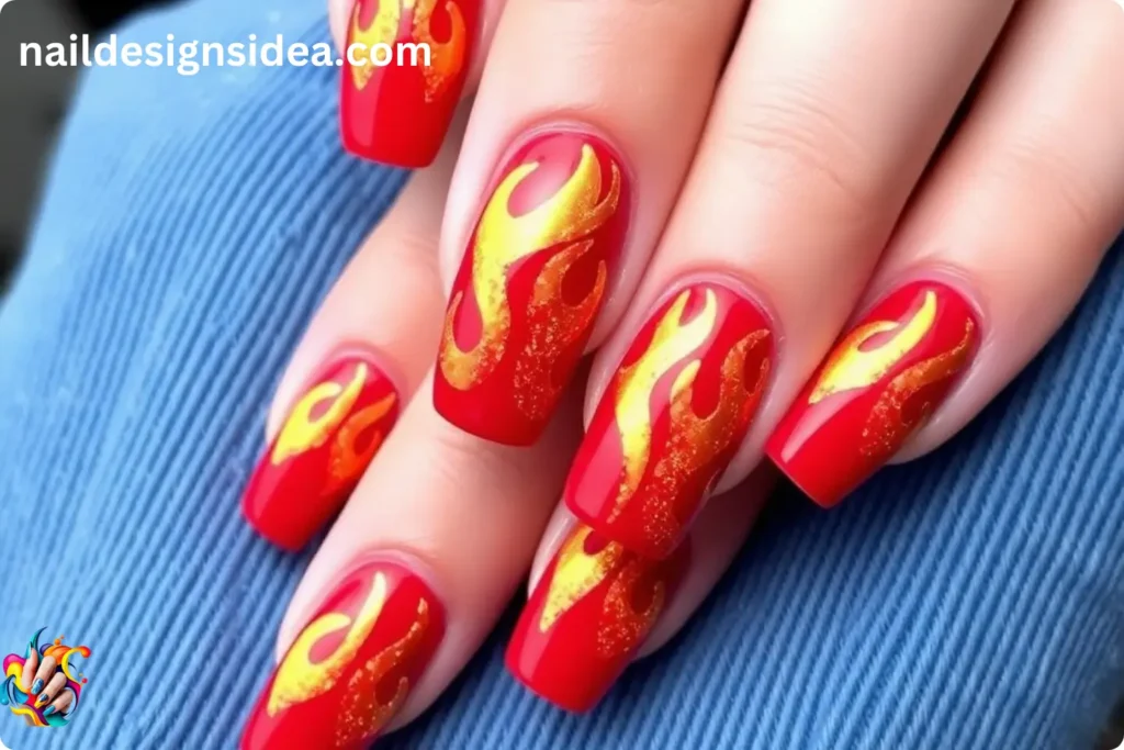 Fiery Flame Sagittarius Nail Designs