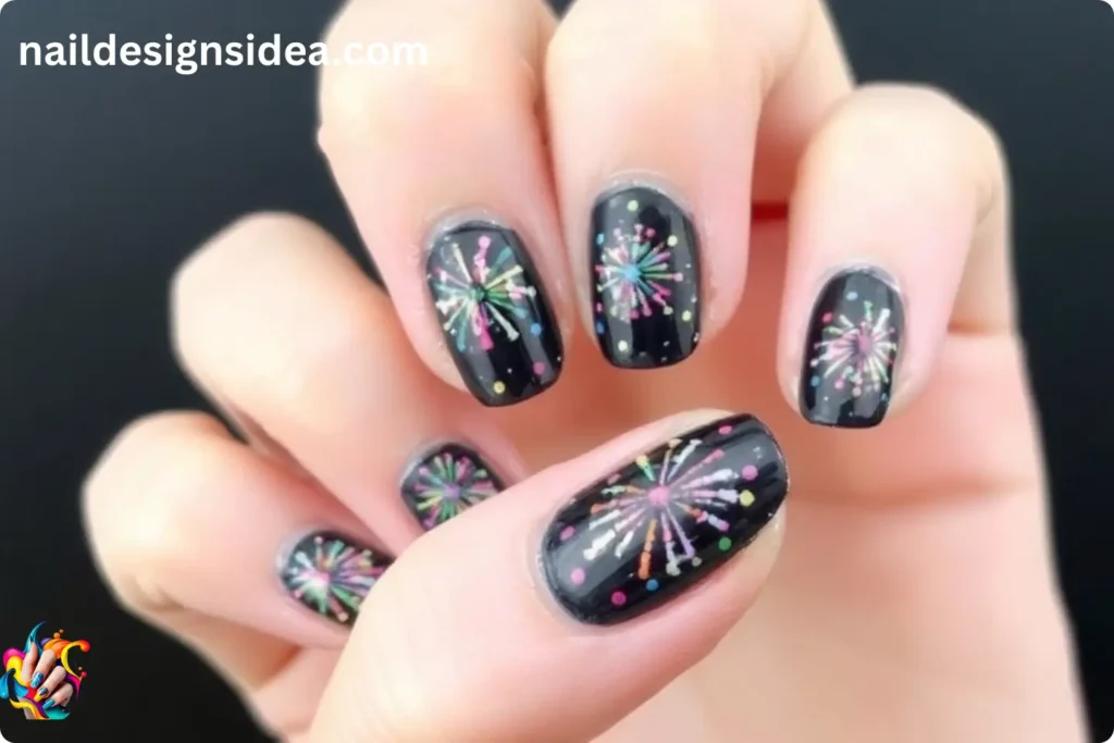 Firework Burst Nail Art for New Year Eve