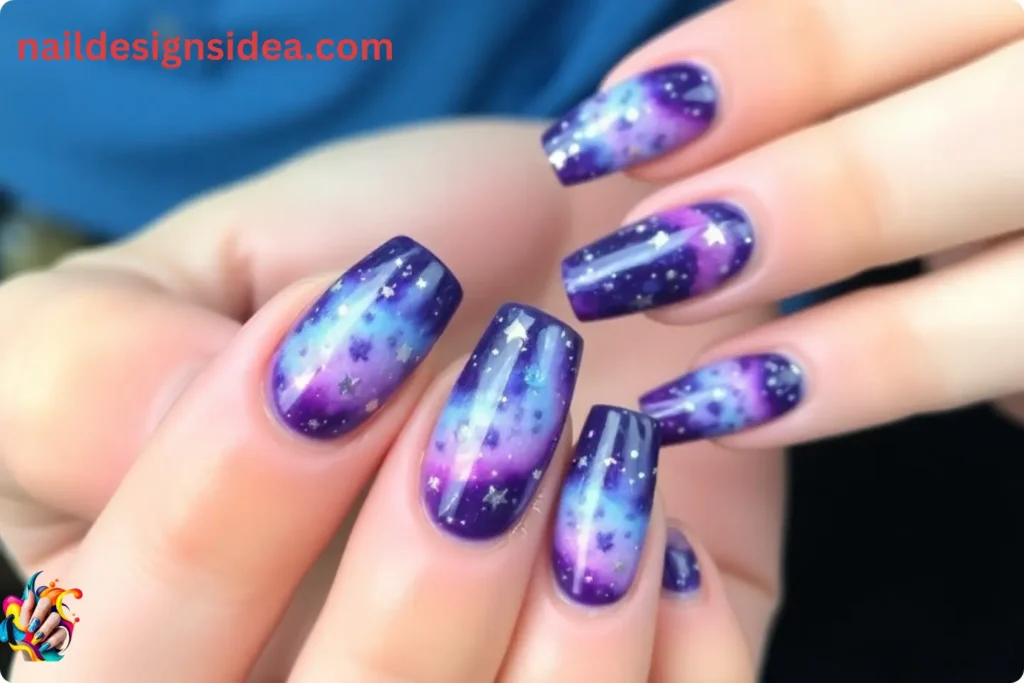 Galaxy-Themed Acrylic Nails