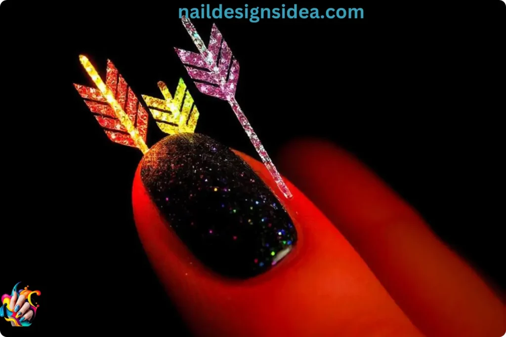 Glitter Arrows on Black for Sagittarius Nails
