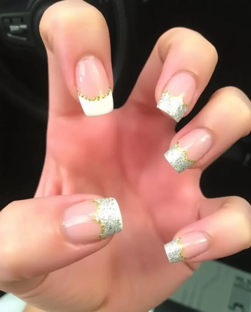 Glitter French Tips Nails for New Year