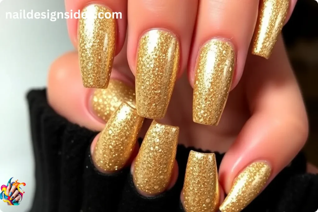 Glittering Gold Acrylic Nails