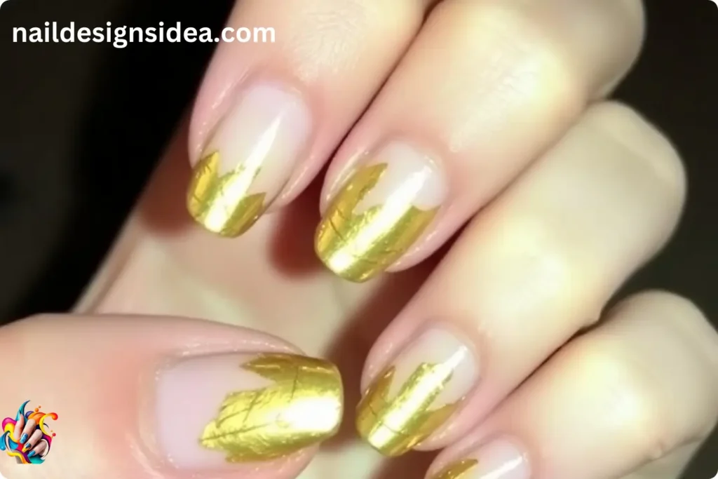 Gold Leaf Accent Nails for New Year Night