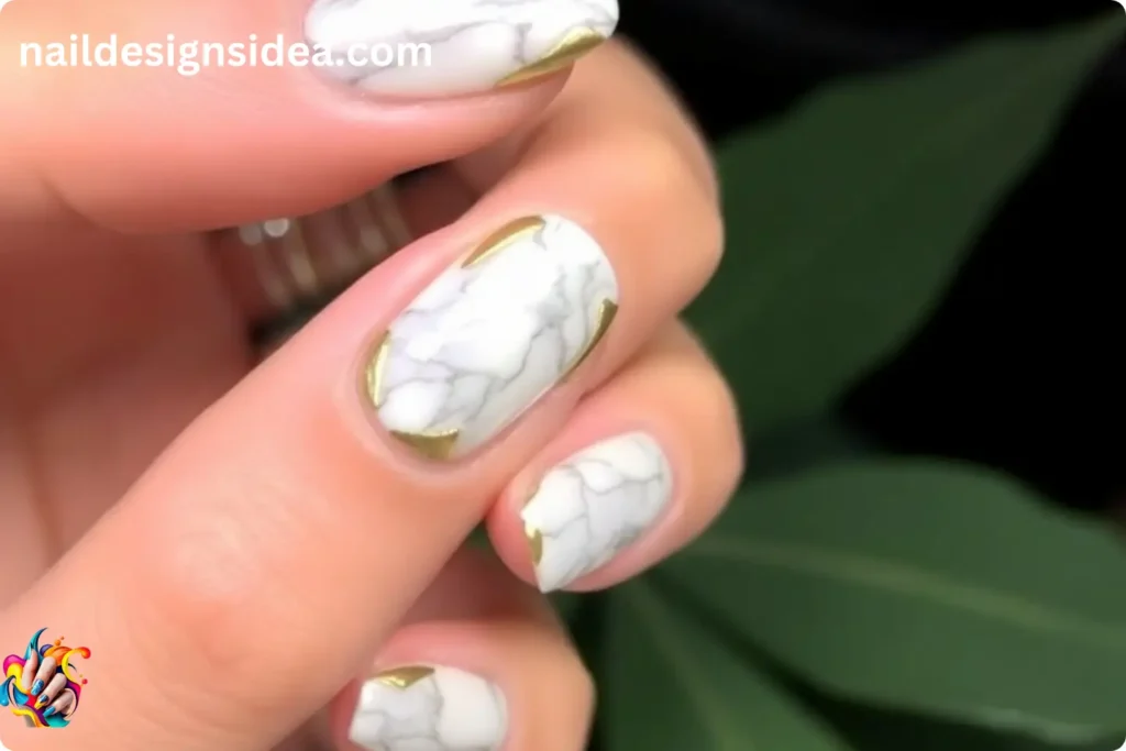 Marble and Gold Accent Nails