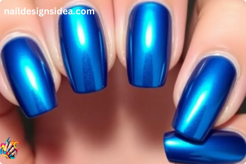 Metallic Blue Chrome Nails