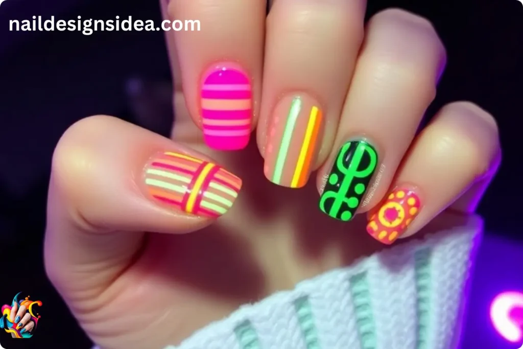 Neon Nail Art for New Year Eve