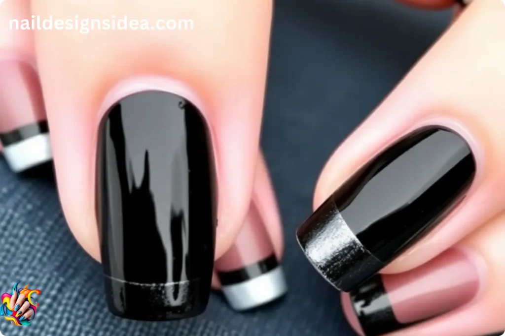 New Year Eve Nail Designs with Black and Silver French Tips