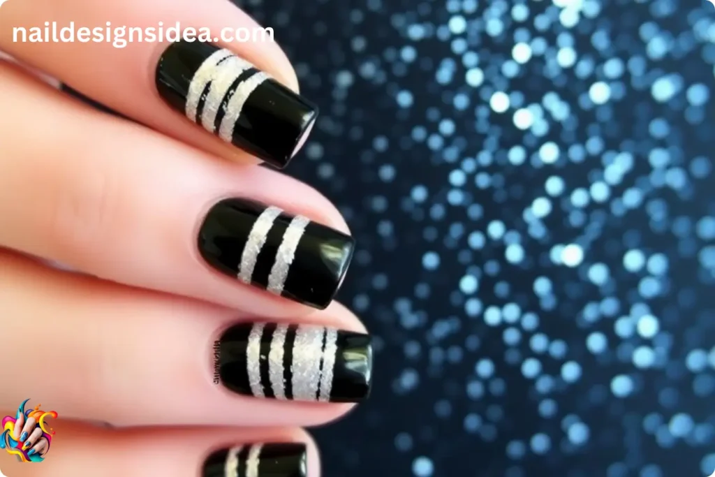 New Year Eve Nail Designs with Shimmering Silver Stripes