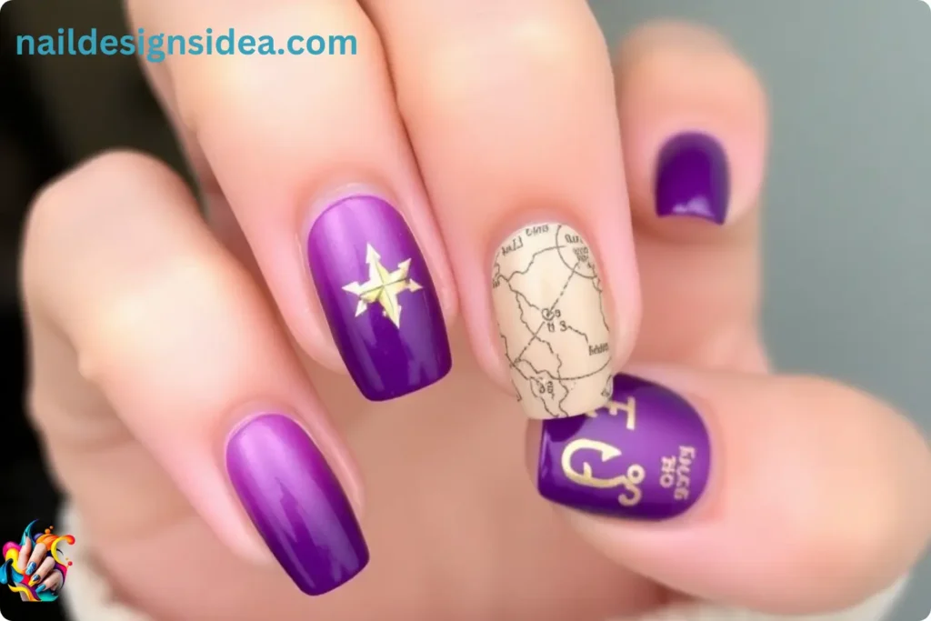 Purple and Gold Ombre Sagittarius Nail Designs