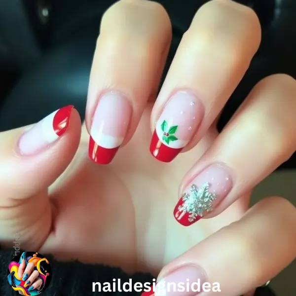 Red tip Christmas nails are a modern twist on the classic French manicure. Instead of white tips, vibrant red is used to create a festive vibe.