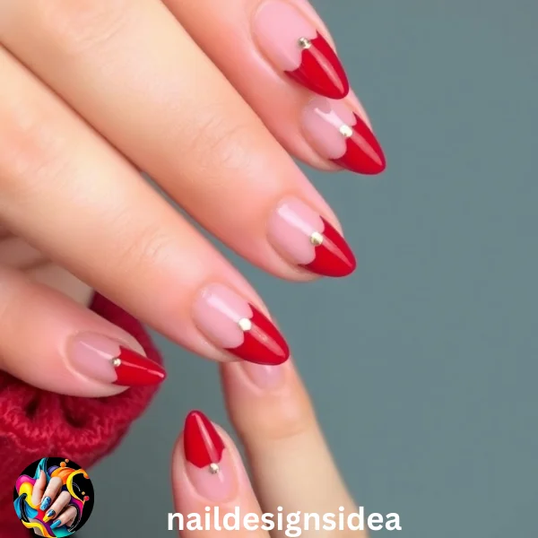 Almond-Shaped Red Tip Nails for Christmas