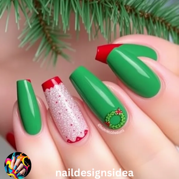 Trending Christmas Nail Designs with Red Tips