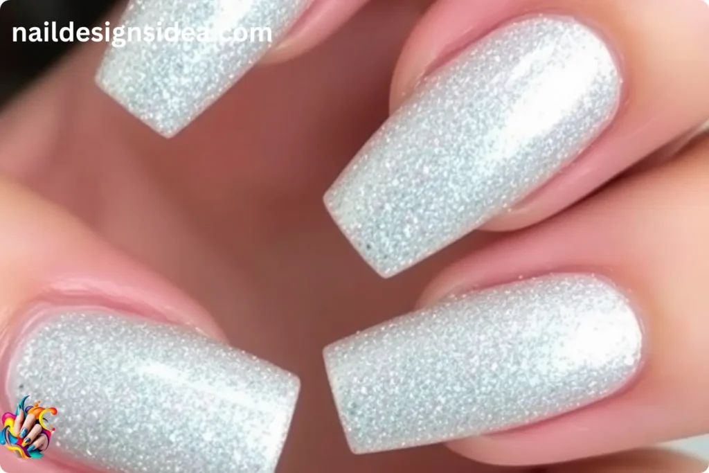 Shimmering Silver Acrylic Nails