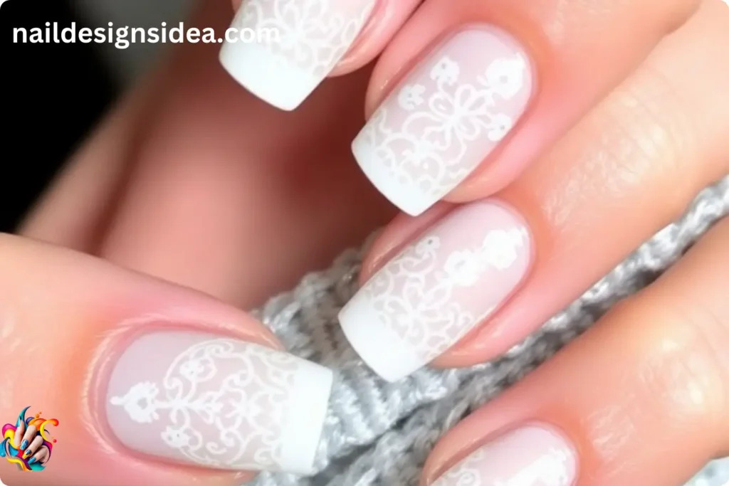 White Lace Nail Art for New Year