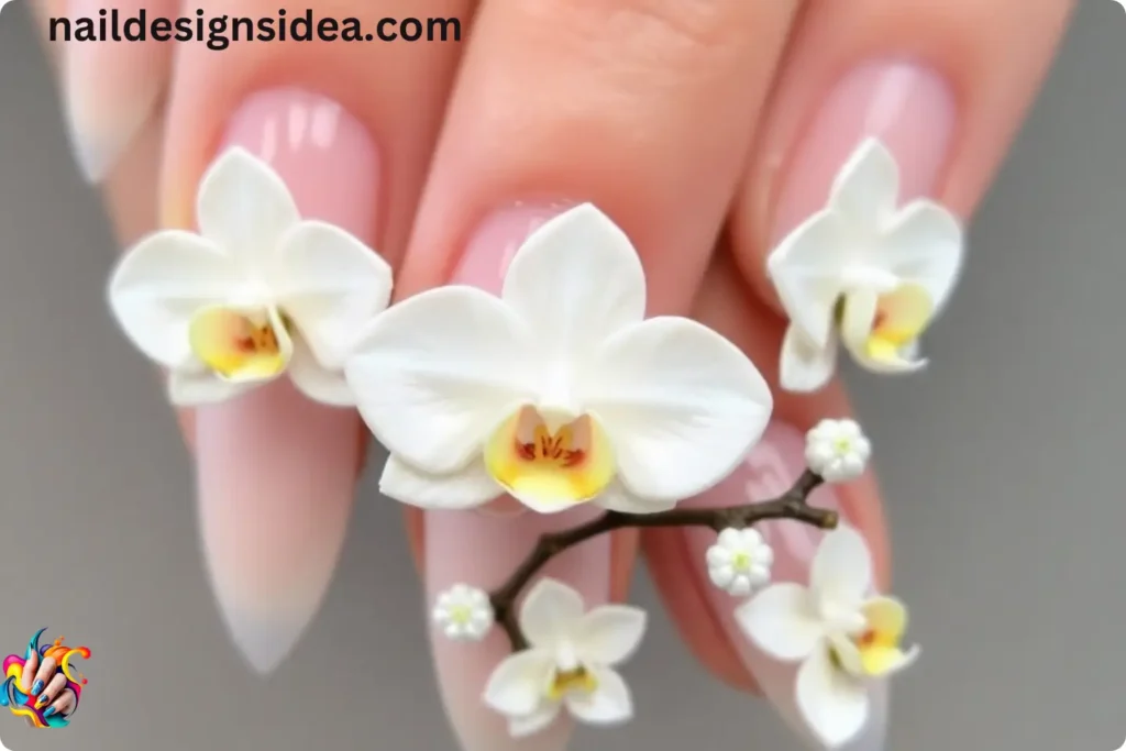 3D Orchid Embellishments Nail Designs
