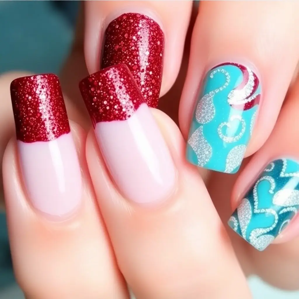 Ariel-Inspired Red Hair Accents Nails
