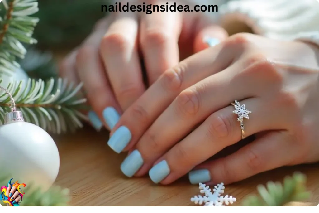 Baby Blue Nails with Snowflake Charms
