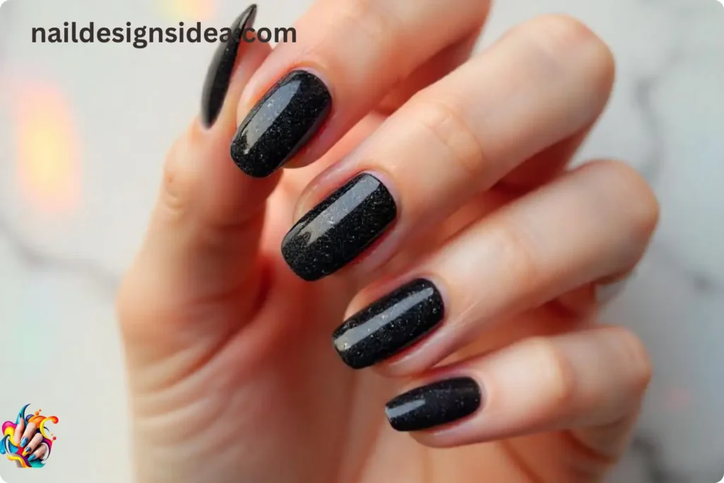 Black Glitter Stiletto Nails
