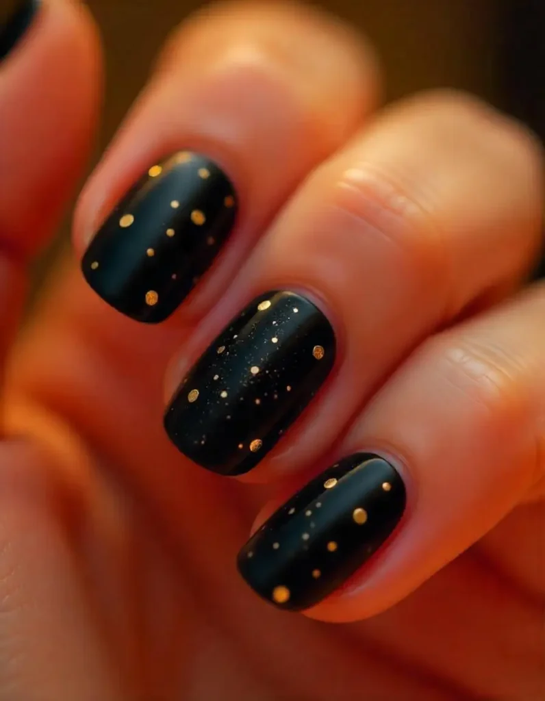 Black and Gold Polka Dots Nails