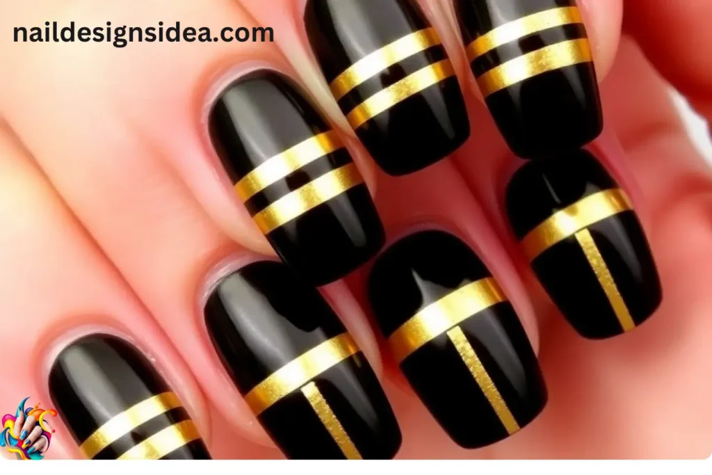 Black and Gold Stripes Nail Designs
