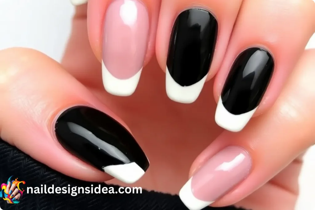 Black and Pearl White French Tips New Year Nail Trends