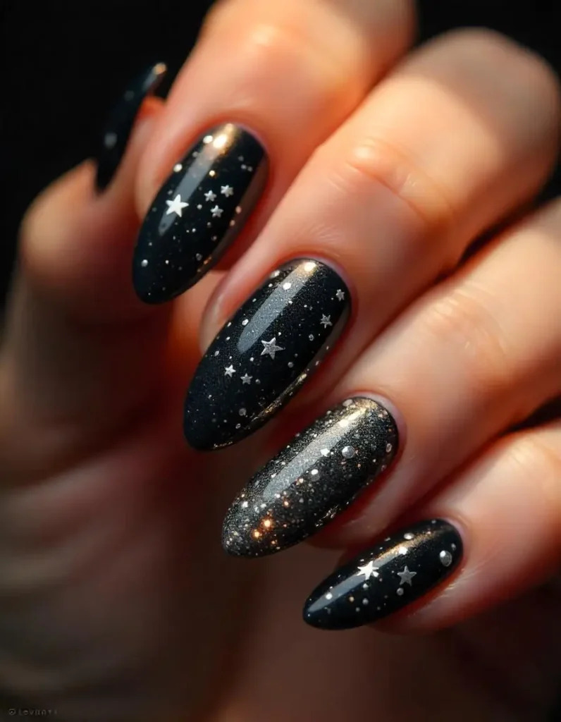 Black and Silver Constellation Nails
