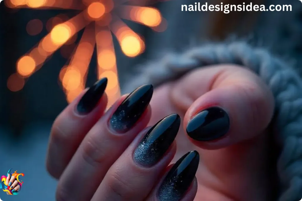 Black and Silver Gradient New Year Nails
