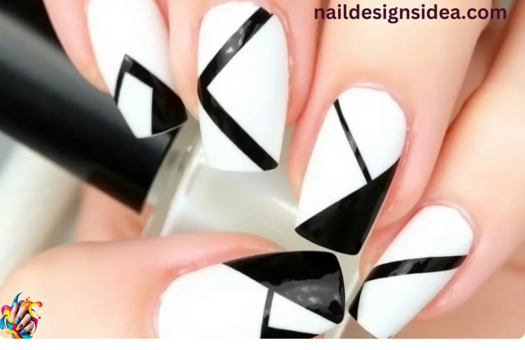 Black and White Geometric Winter Nails Art
