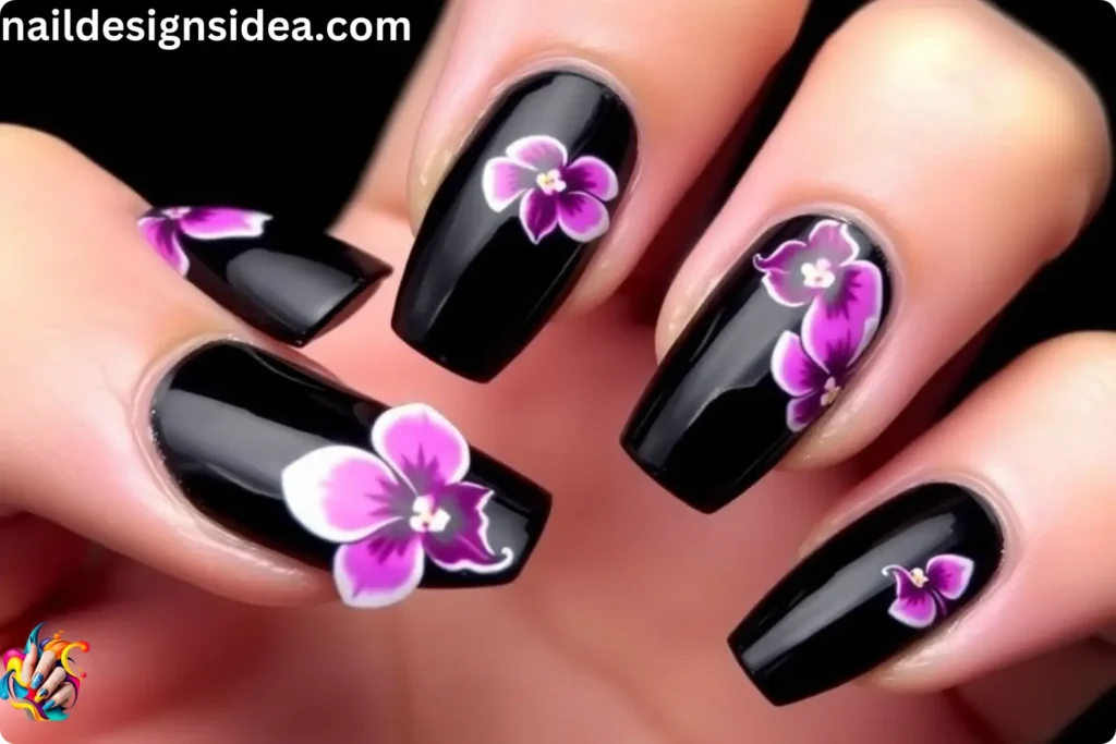 Bold Black and Combo Orchid Nail Design Ideas
