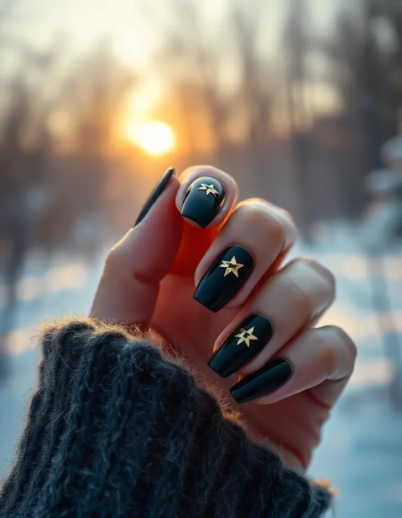 Bold Black and Gold January Nail Designs
