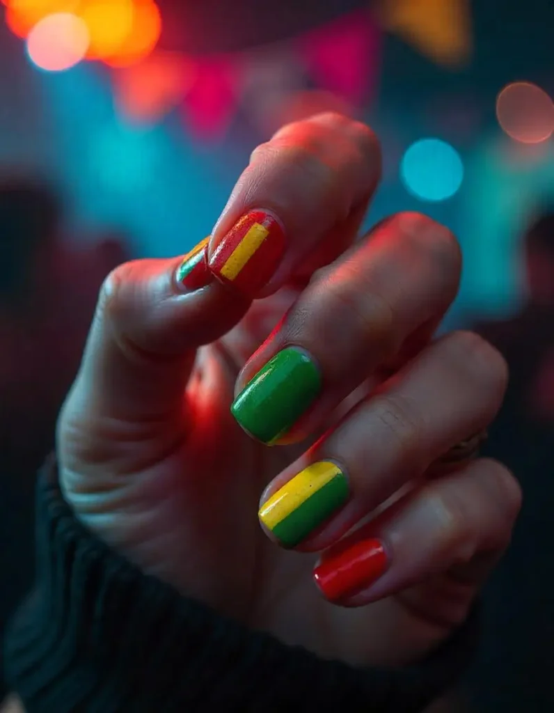 Bold Block Rasta Nails
