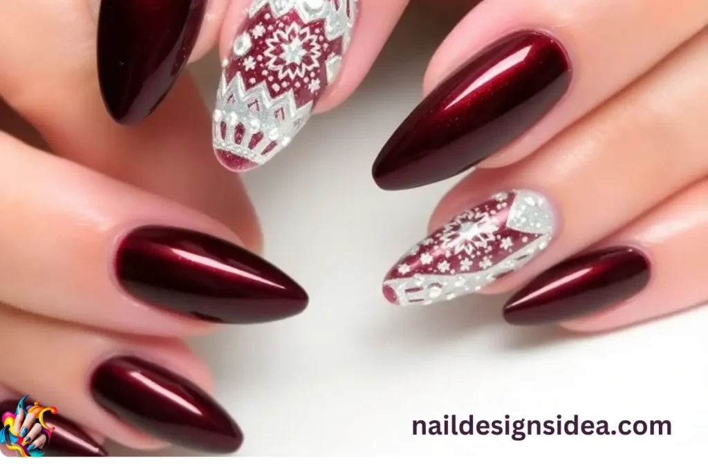 Burgundy Chrome Dark Winter Nail Designs 
