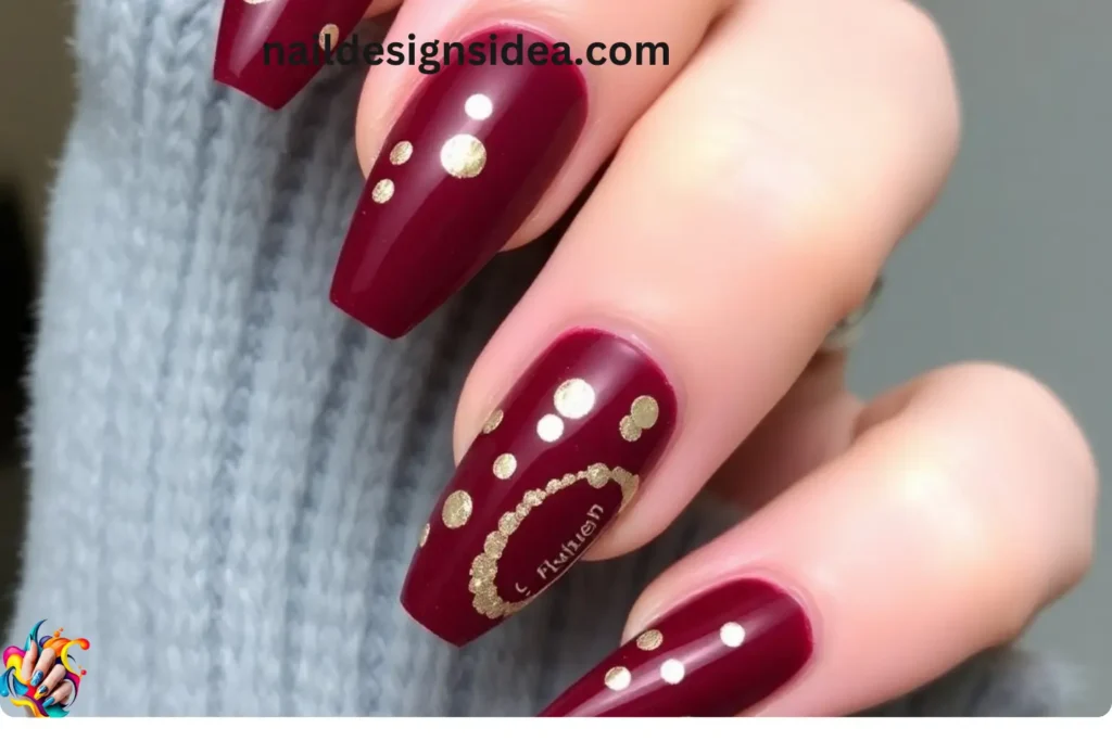 Burgundy Velvet Nails with Gold Foil
