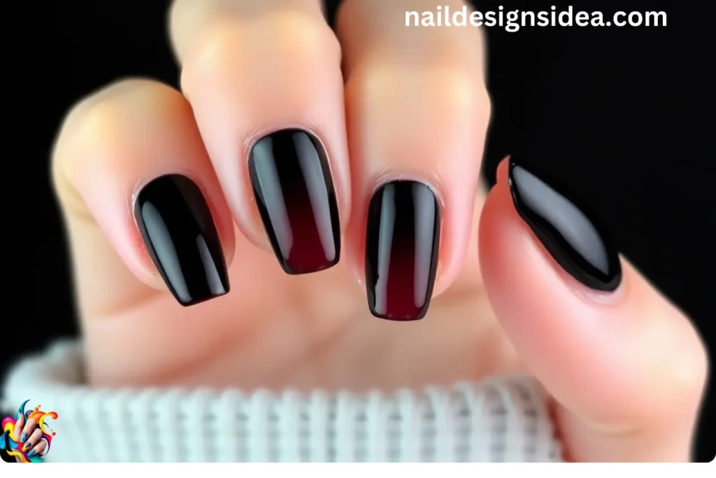 Burgundy and Black Gradient Dark Winter Nail Designs 
