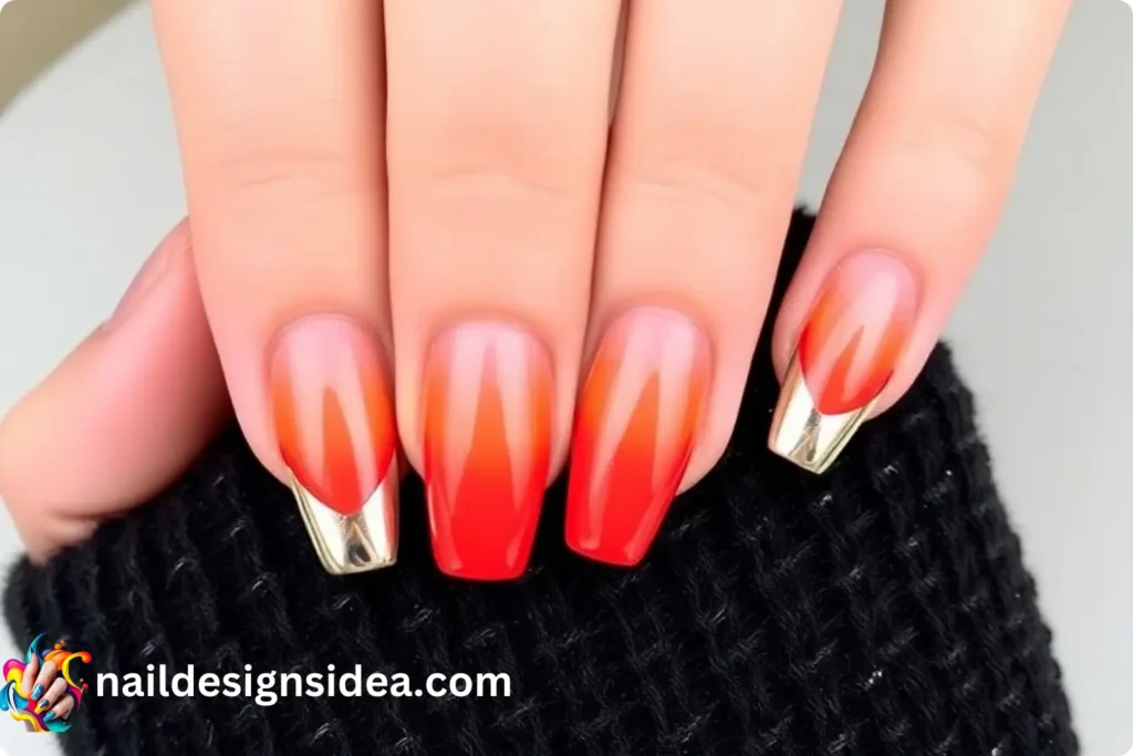 Burnt Orange Ombre Nails with Chrome Tips