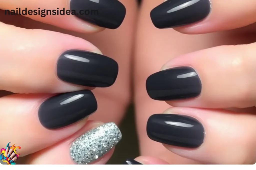 Charcoal and Silver Glitter Gradient Nail Ideas