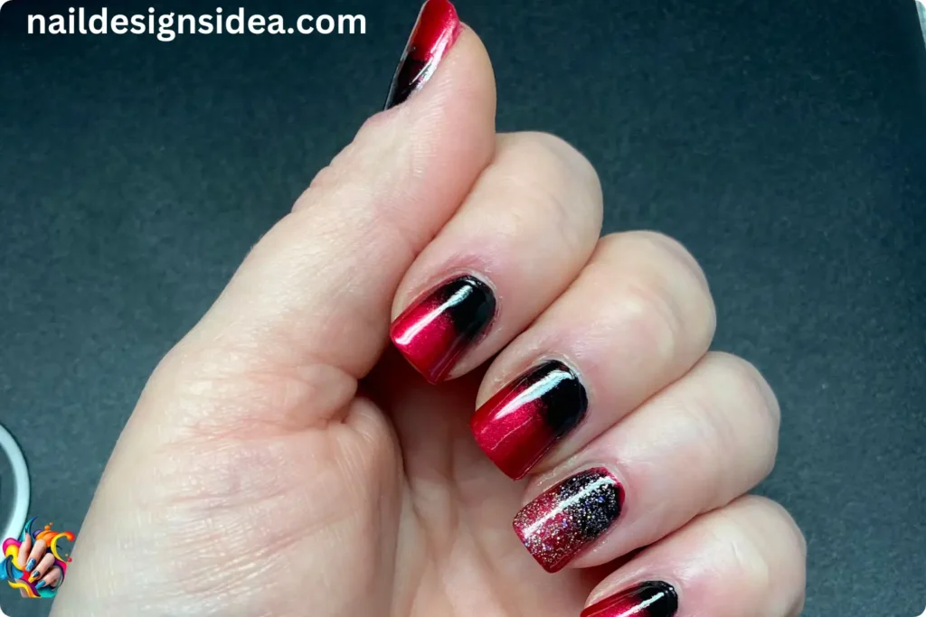 Crimson Velvet with Glitter Ombre Tips