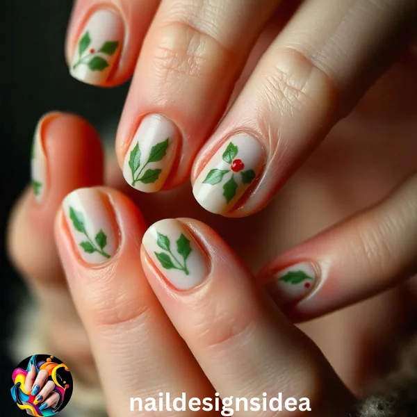 Holly leaves and berries are a classic holiday motif that look beautiful on nails.