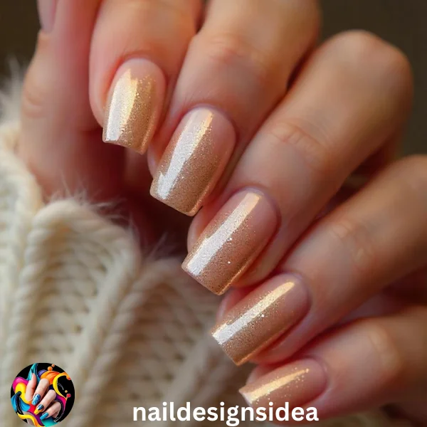 Champagne glitter nails are a festive yet classy choice for the holiday season. Use a champagne gold polish with fine glitter and apply it across all nails. 