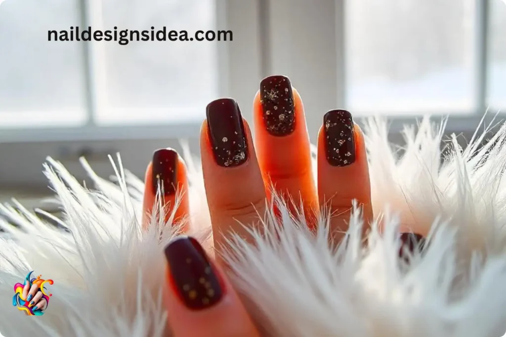 Dark Brown Nails with Subtle Sparkle
