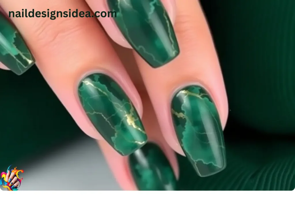 Dark Green Marble Nails