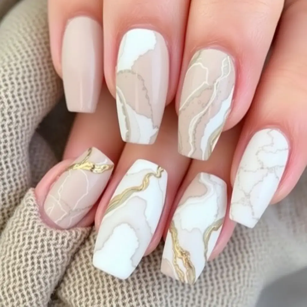 Elegant Marble Capricorn Nails
