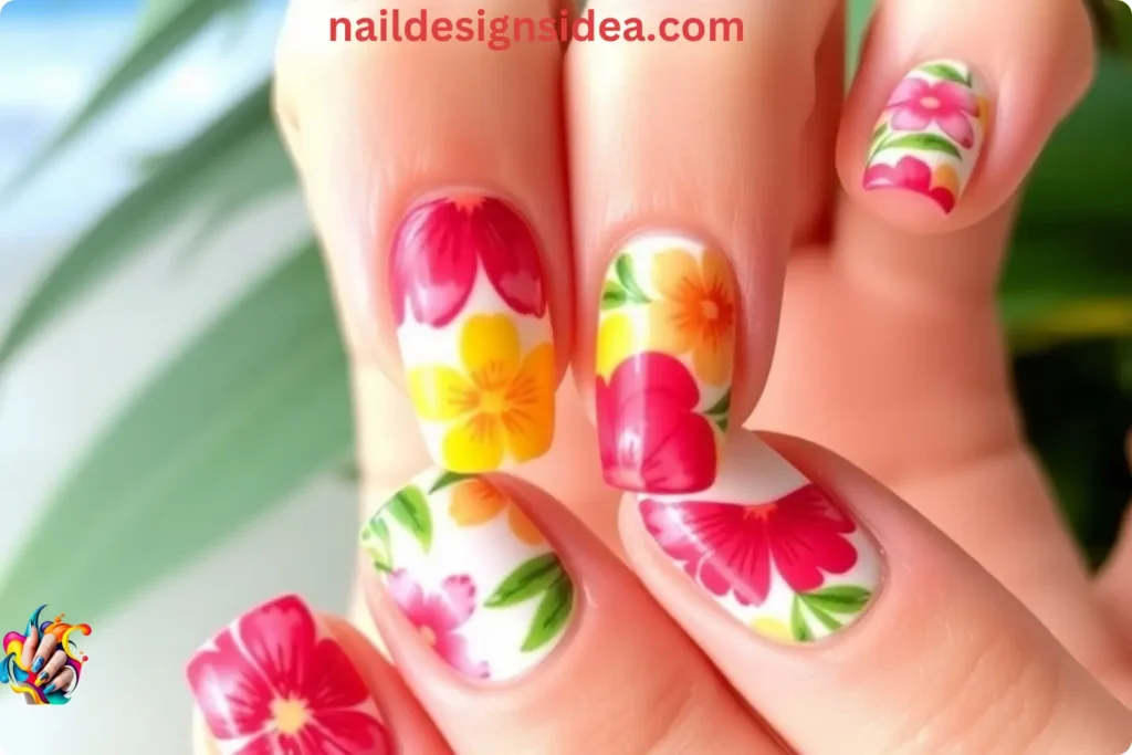 Floral Hawaiian Nails
