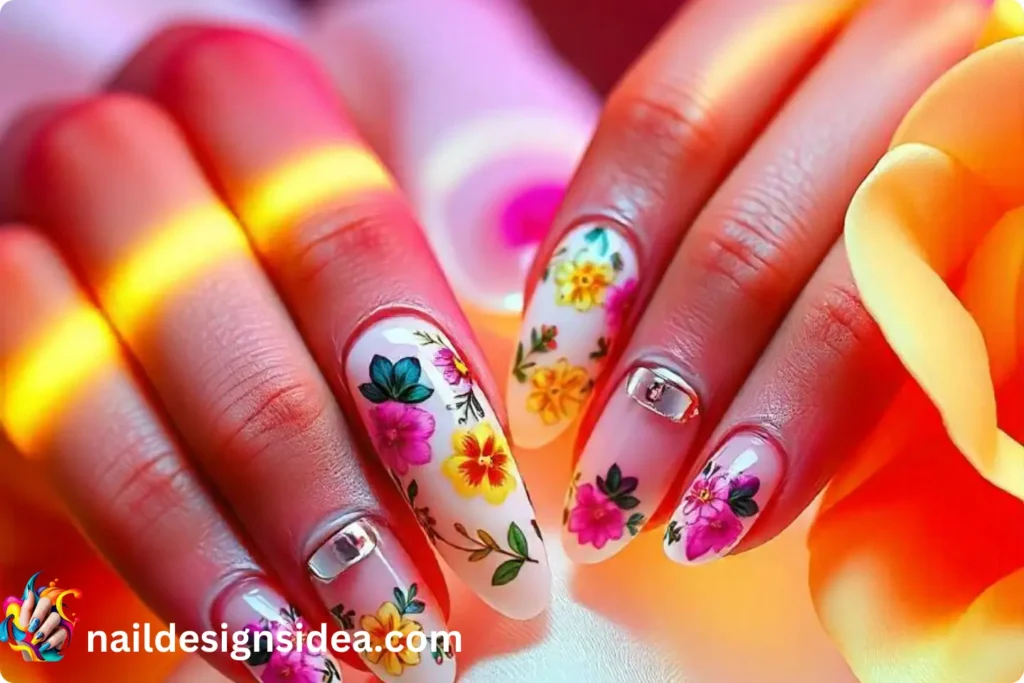 Floral Satin Nail Designs
