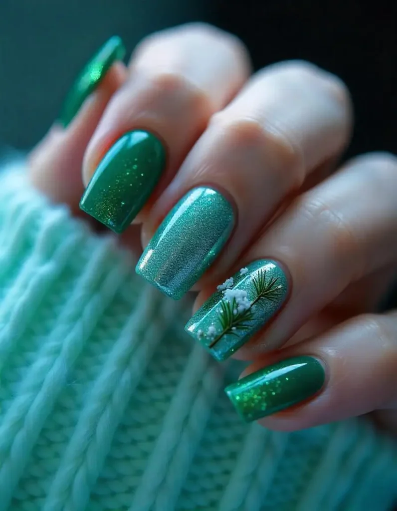 Frosty Pine Needle Nails
