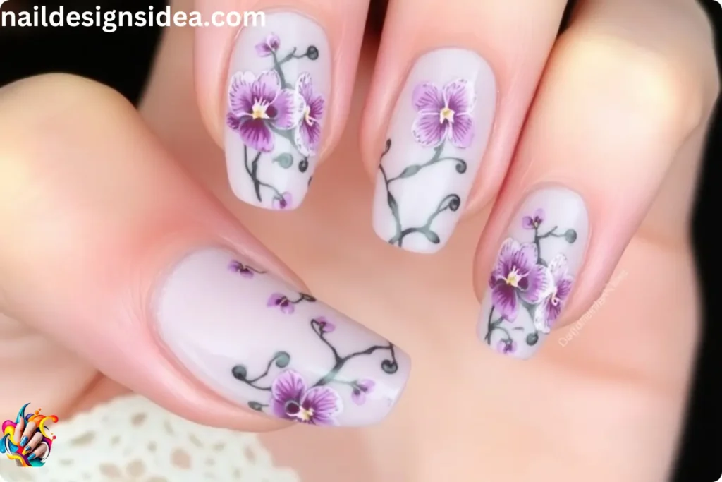 Geometric Orchid Nail Art