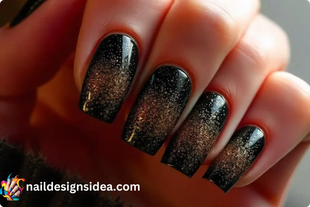 Glitter Gradient Nails Over Black Base